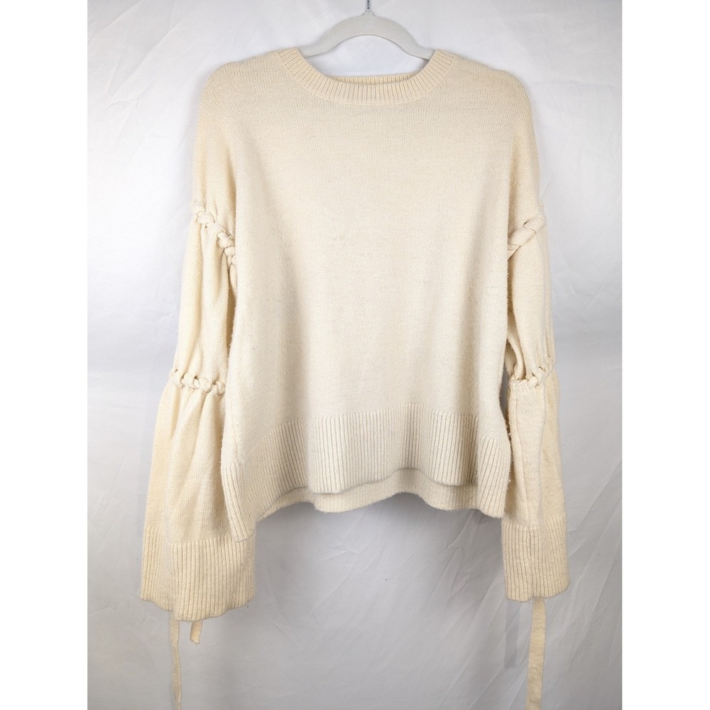 Coquette Tiered Balloon Sleeve Sweater Size‎ L Cream Bow Coquette Preppy Dainty